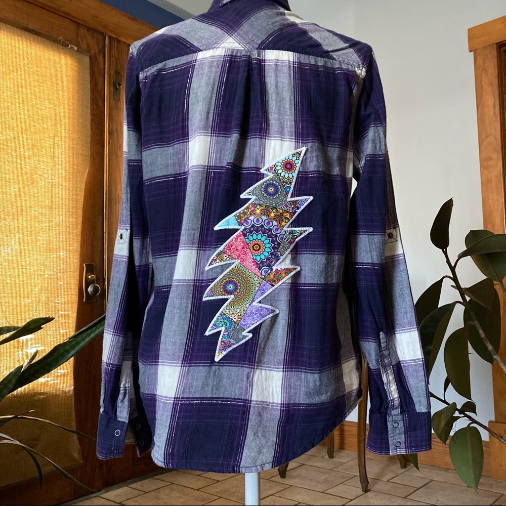 Grateful Dead, Lightening Bolt patch, Flannel, Handmade